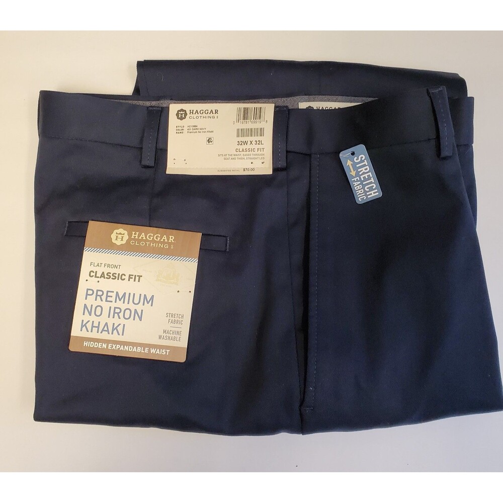 Haggar work Dress Pants Men's 32 W x 32 L Classic Fit. Flat Front NWT